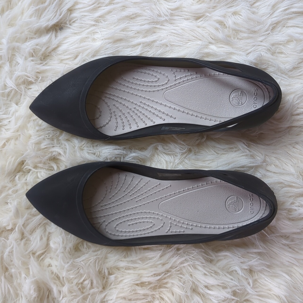 Crocs Womens Rio Ballet Flat, Size 8, Black, Pointed Slip On Shoe